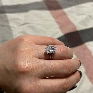 Sterling Silver Oval Solitaire Engagement Ring
